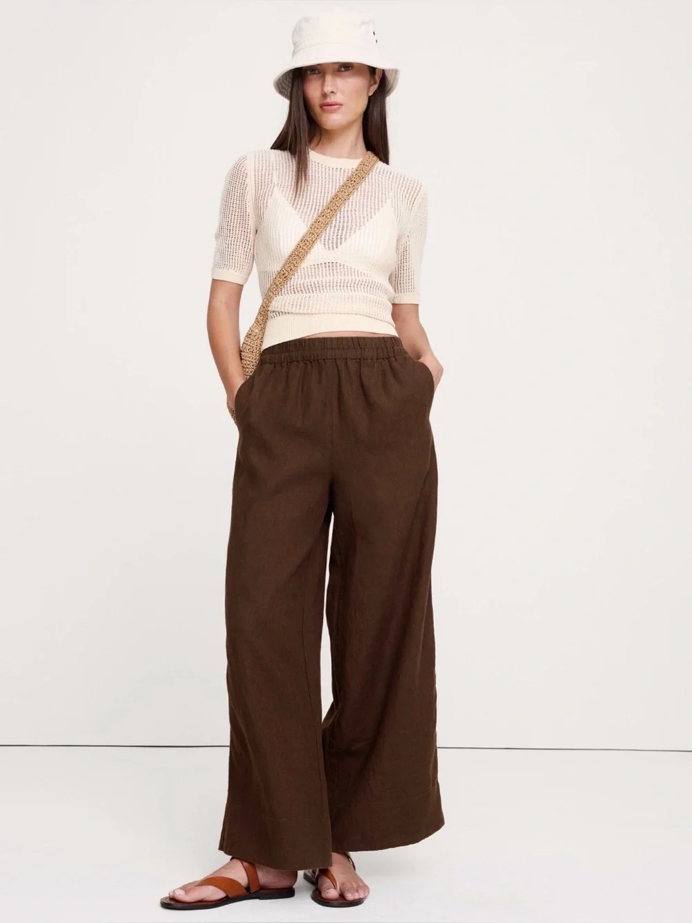 NWT Banana Republic High Rise Wide Leg Linen Pull on Reddish Brown Pant Sz XS